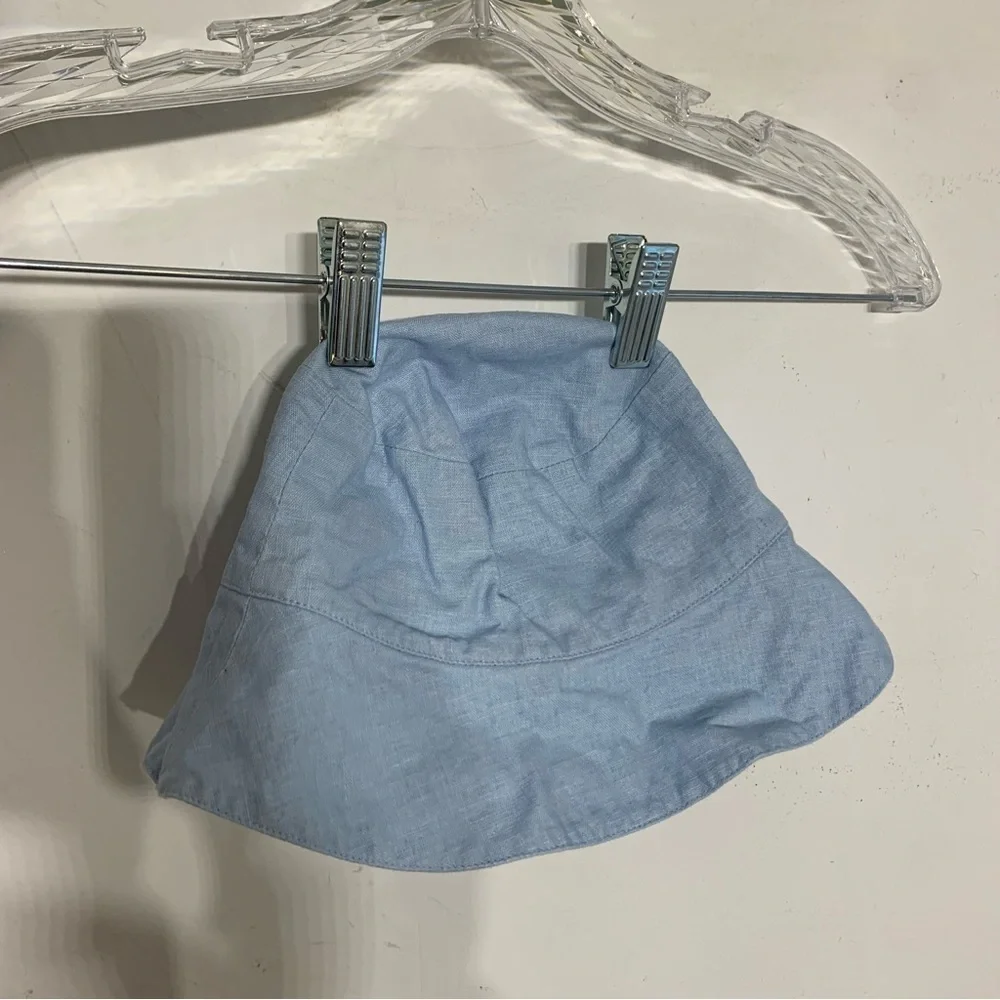 Blue Linen embroidered flower bucket hat girl size 4T